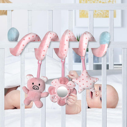 Baby Spiral Activity Toy-Stroller and Crib Hanging Rattle with Mirror for Sensory Development and Interactive Play