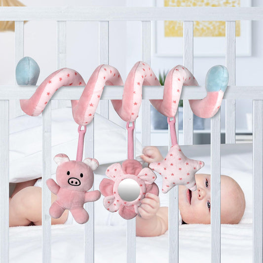 Baby Spiral Activity Toy-Stroller and Crib Hanging Rattle with Mirror for Sensory Development and Interactive Play