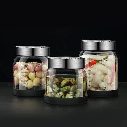 Borosilicate Pickle Jar – Airtight Glass Olive and Cucumber Storage Container with Double Exhaust Valve for Fresh Preservation