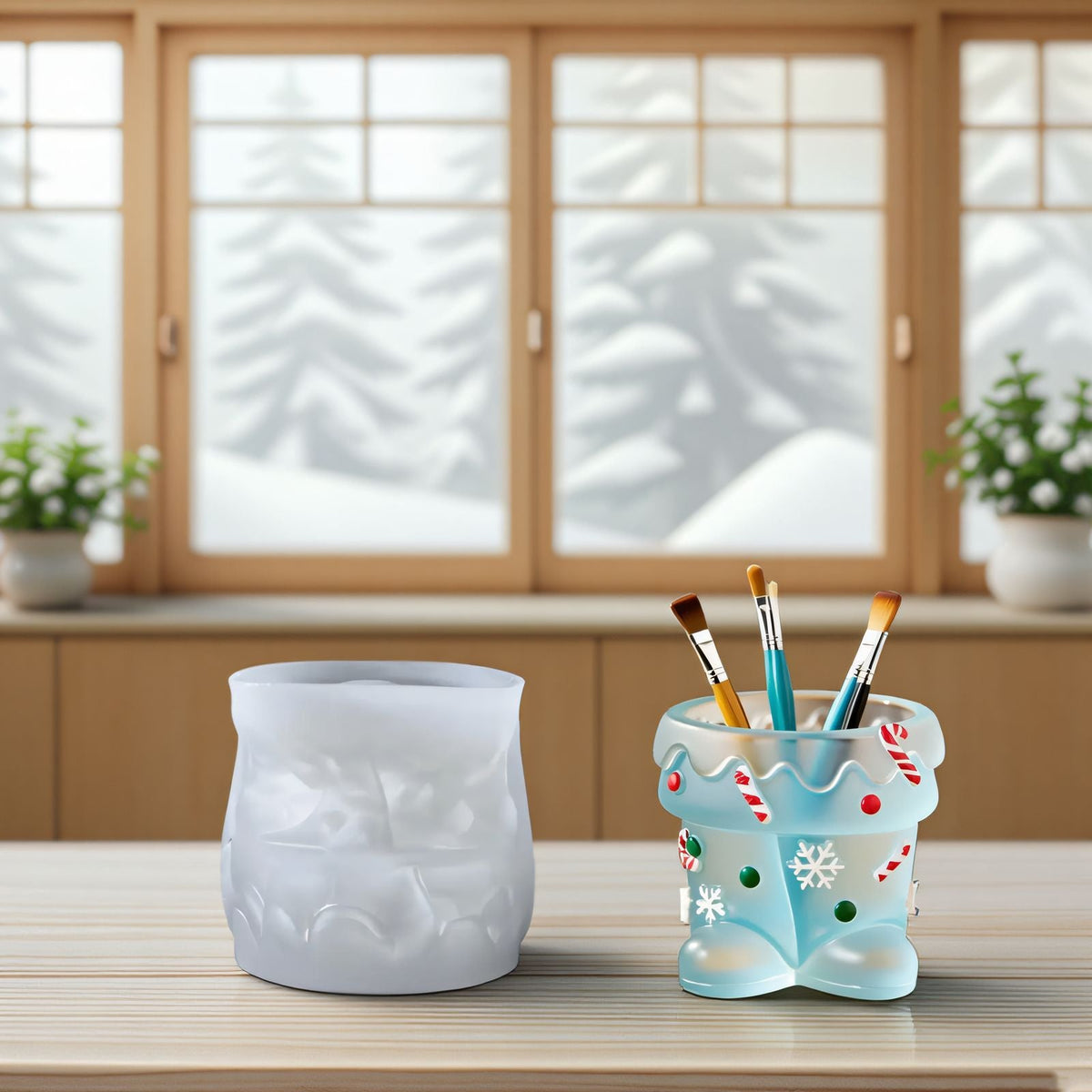 Christmas Silicone Epoxy Mold Set – DIY Candle Cup, Flower Pot and Resin Craft Mold for Holiday Handmade Decorations