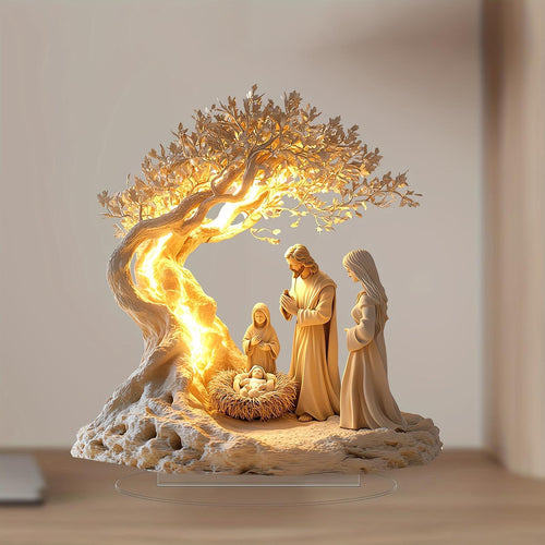 Nativity Jesus Birth Ornament – Decorative Acrylic Christmas Figurine for Holiday Home, Office, Shelf and Seasonal Display