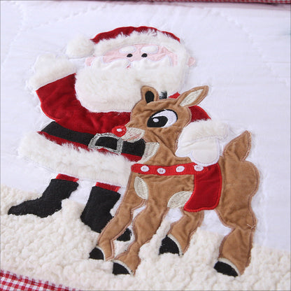 Christmas Quilted Bedding Set – Handmade Cotton Patchwork Bedspread with Pillowcases for Cozy Holiday Bedroom Decor