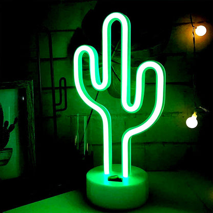 Cute Cactus Neon Sign Lamp - USB and Battery Powered LED Light for Bedrooms Parties Camping and Home Decor