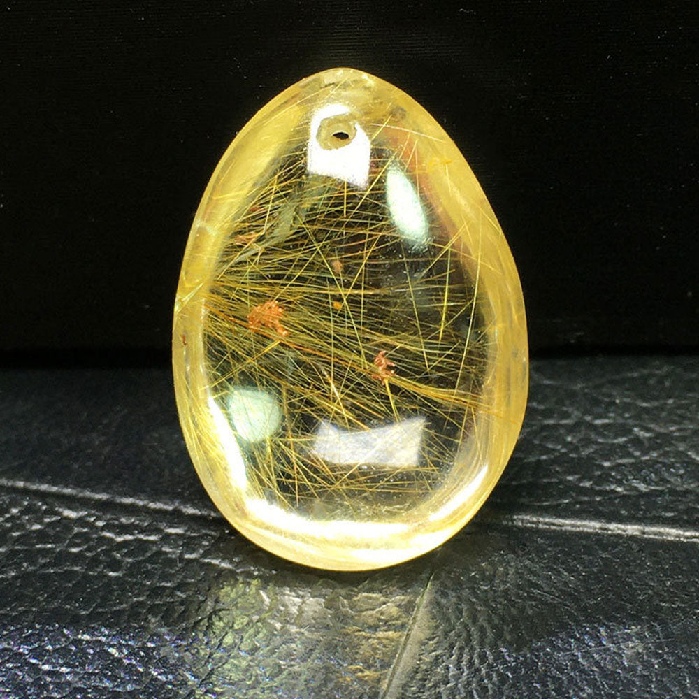 Natural Gold Rutilated Quartz Necklace – Genuine Brazil Crystal Pendant for Women and Men with Elegant Healing Jewelry Style