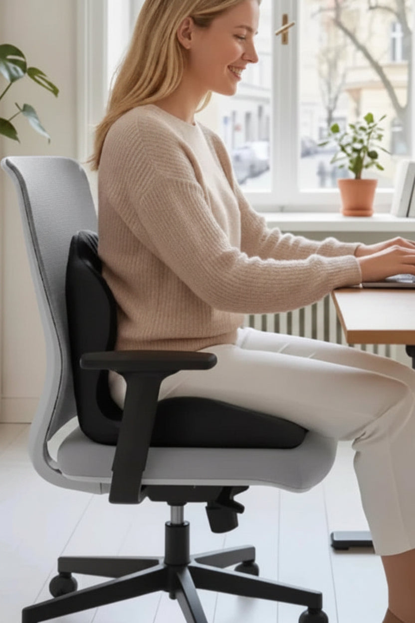 Ergonomic Memory Foam Lumbar Cushion – Pressure-Relief Back Support Pad for Office Chairs, Long Sitting, Posture Comfort and Everyday Seat Support