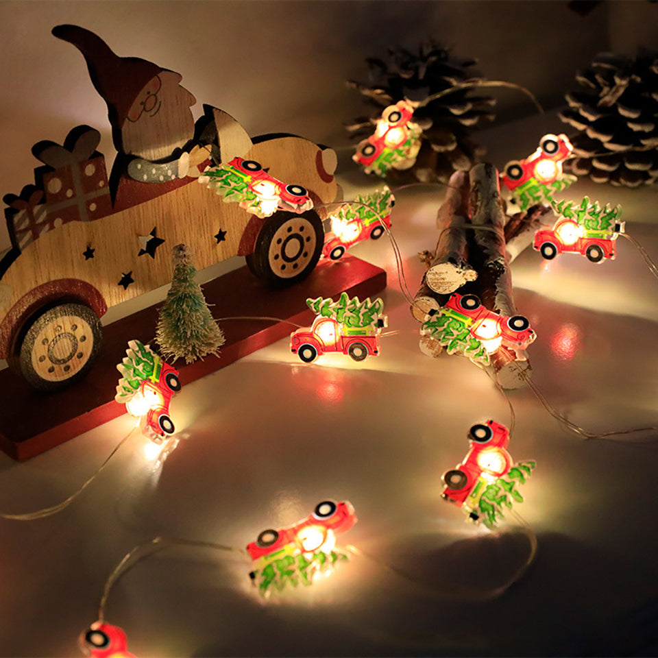 LED Christmas Fairy Lights – 20 LED Battery Powered Santa and Snowflake String Lights for Holiday Home Decorations