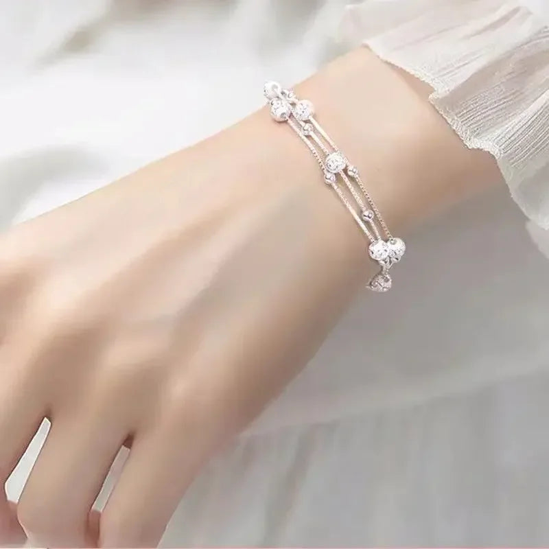 Sterling Silver Lucky Bead Bracelet – 925 Luxury Multi-Layer Charm Jewelry with Elegant Design for Women, Parties, Anniversaries and Gifts