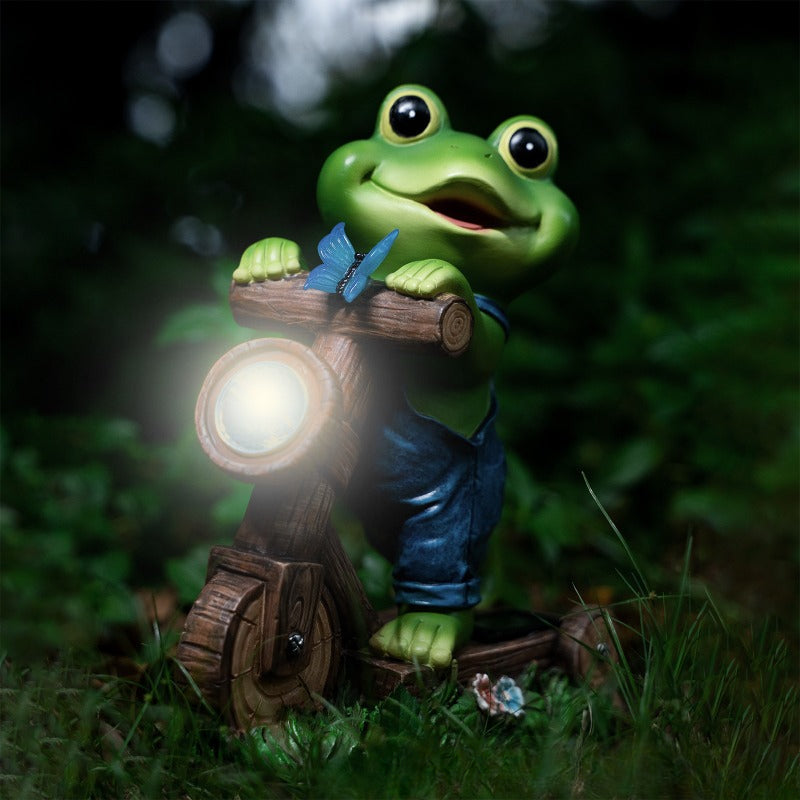 Solar Frog Garden Statue – LED Cycling Frog Ornament for Patios, Balconies, Villas and Outdoor Landscape Decoration