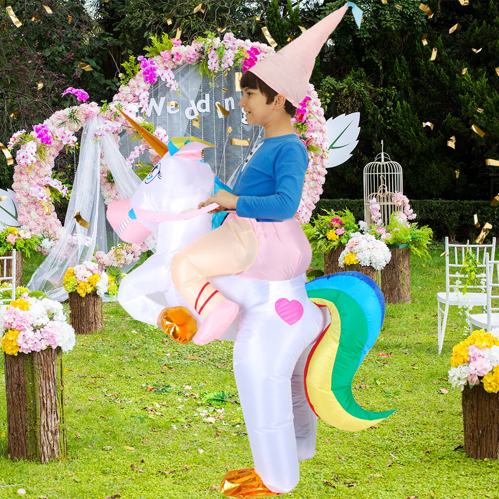 Inflatable Unicorn Costume for Kids - Funny Riding Unicorn Halloween Outfit for Parties and Special Events