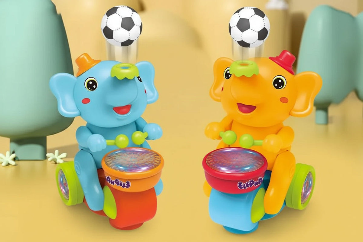 Interactive Elephant Crawling Toy – Electronic Drummer with Floating Ball, LED Lights, Music and Sounds for Baby Sensory Development
