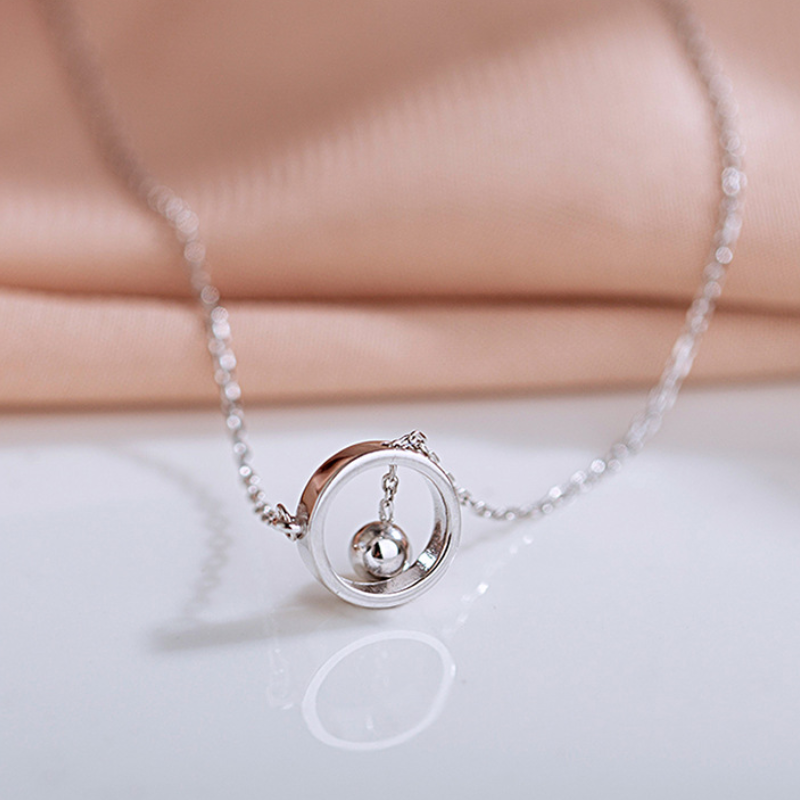 Geometric Circle Pendant Necklace – Silver Tone Beaded Tassel Clavicle Chain with Aesthetic Choker Design for Women, Fashion and Everyday Styling