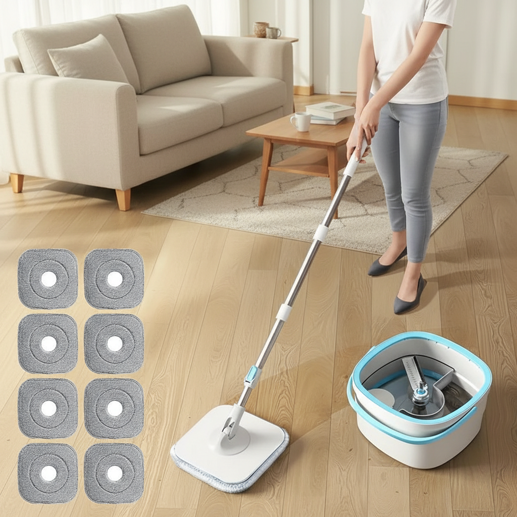 Spin Mop Bucket Set – 360° Self-Wringing Floor Cleaning Mop with Water Separation and Absorbent Design for Household Floors
