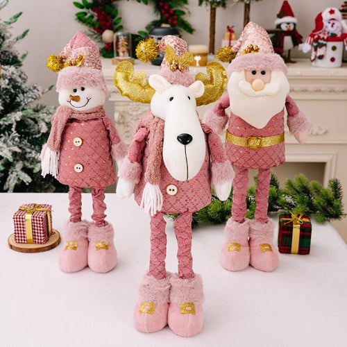 Pink Christmas Telescopic Doll – Santa Snowman Reindeer Holiday Decoration for Festive Home, Mantel and Tabletop Displays