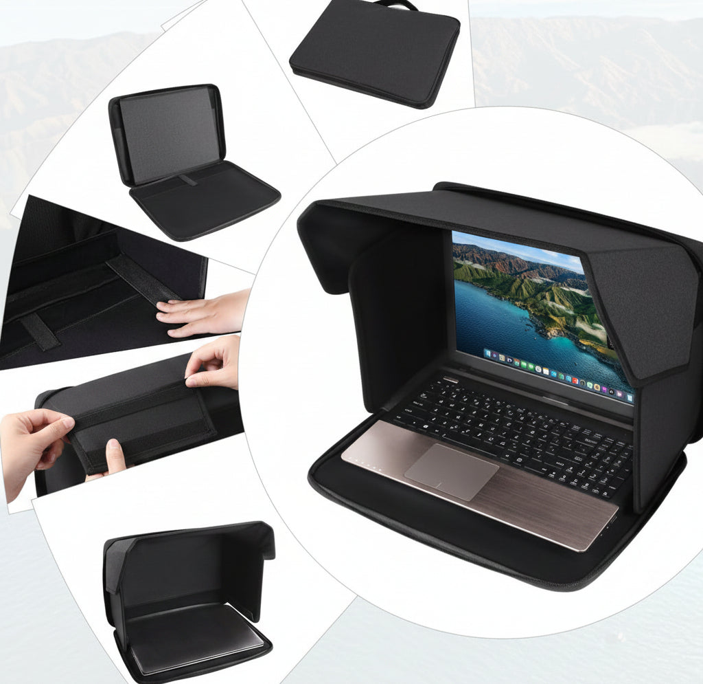 Portable Laptop Sun Shade – Foldable 14–16 Inch Computer Protection Bag for Outdoor Work, Glare Reduction and Comfortable Screen Viewing