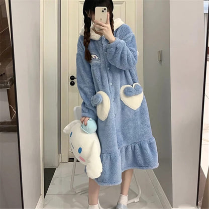 Hello Kitty Fleece Pajama Robe - Kawaii Anime Sleepwear with Plush Comfort for Winter Nights