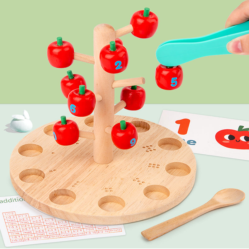Montessori Apple Tree Counting Toy – Wooden Math Learning Game for Number Recognition and Early Education