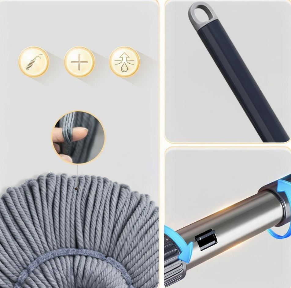 Self-Wringing Spin Mop – 40cm Microfiber Wet and Dry Floor Cleaner with Hands-Free Washing for Kitchen, Bathroom and Home