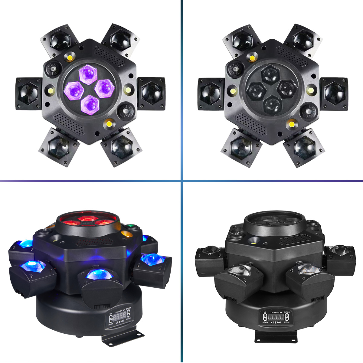 RGBW Moving Head DJ Lights – 150W Six Arm DMX512 Stage Lighting for Weddings, Clubs, Concerts and Professional Events