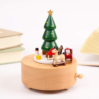 Wooden Christmas Music Box – Snowflake Deer Rotating Holiday Keepsake for Festive Home Decor and Memorable Gifts