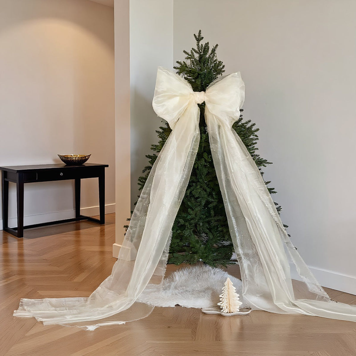 Large Christmas Bow Decoration – Oversized Holiday Ribbon Ornament for Trees, Wreaths, Doors and Party Displays