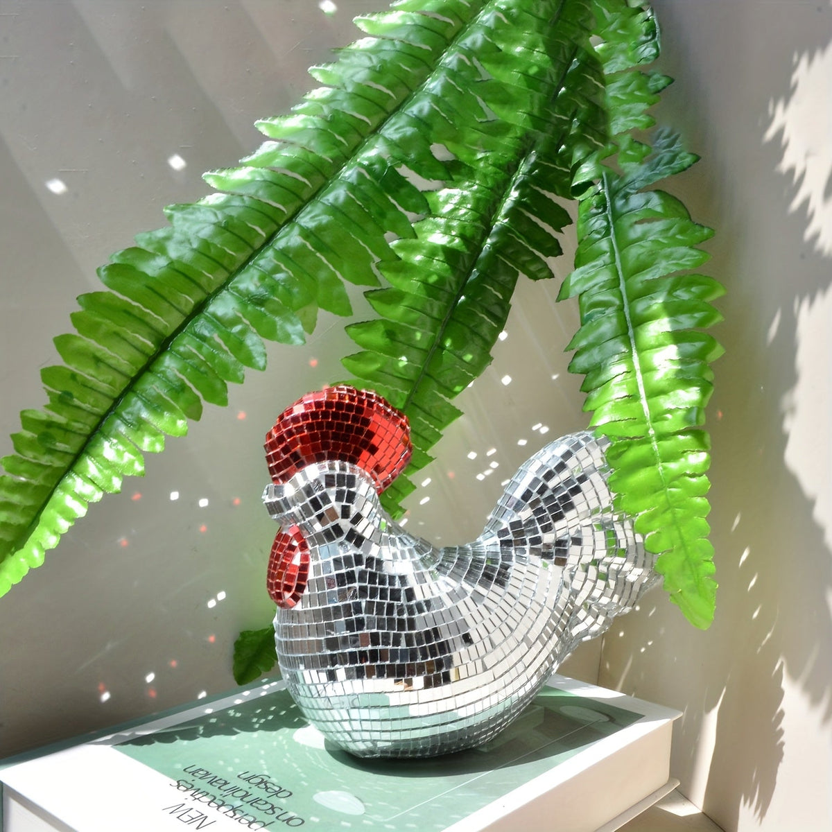 Chicken Disco Ball Sculpture – Mirror Mosaic Home Decor Ornament for Parties, Farmhouse Displays and Unique Gift Ideas