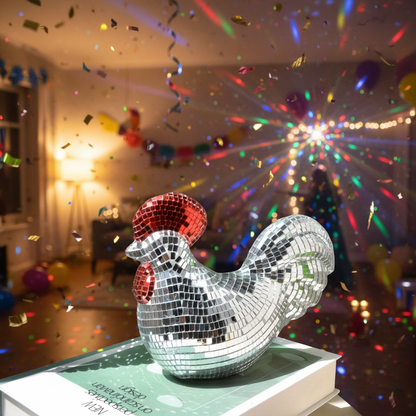 Chicken Disco Ball Sculpture – Mirror Mosaic Home Decor Ornament for Parties, Farmhouse Displays and Unique Gift Ideas