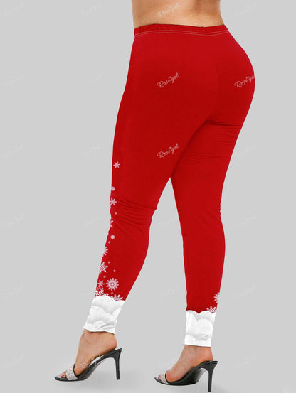 Plus Size Christmas Lounge Set – Women's Printed Tee and Leggings Pajama Outfit for Holiday Comfort and Family Photos