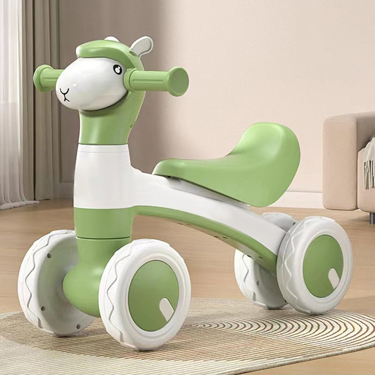 Children's Alpaca Four Wheel Balance Scooter – Baby Walker Ride On Toy for Safe Outdoor Fun and Early Development.