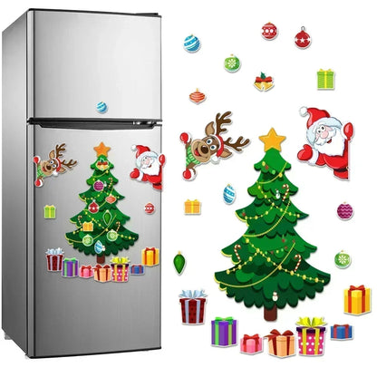 Magnetic Christmas Tree Fridge Decor – Santa Reindeer Magnet Set for Refrigerators and Metal Surfaces