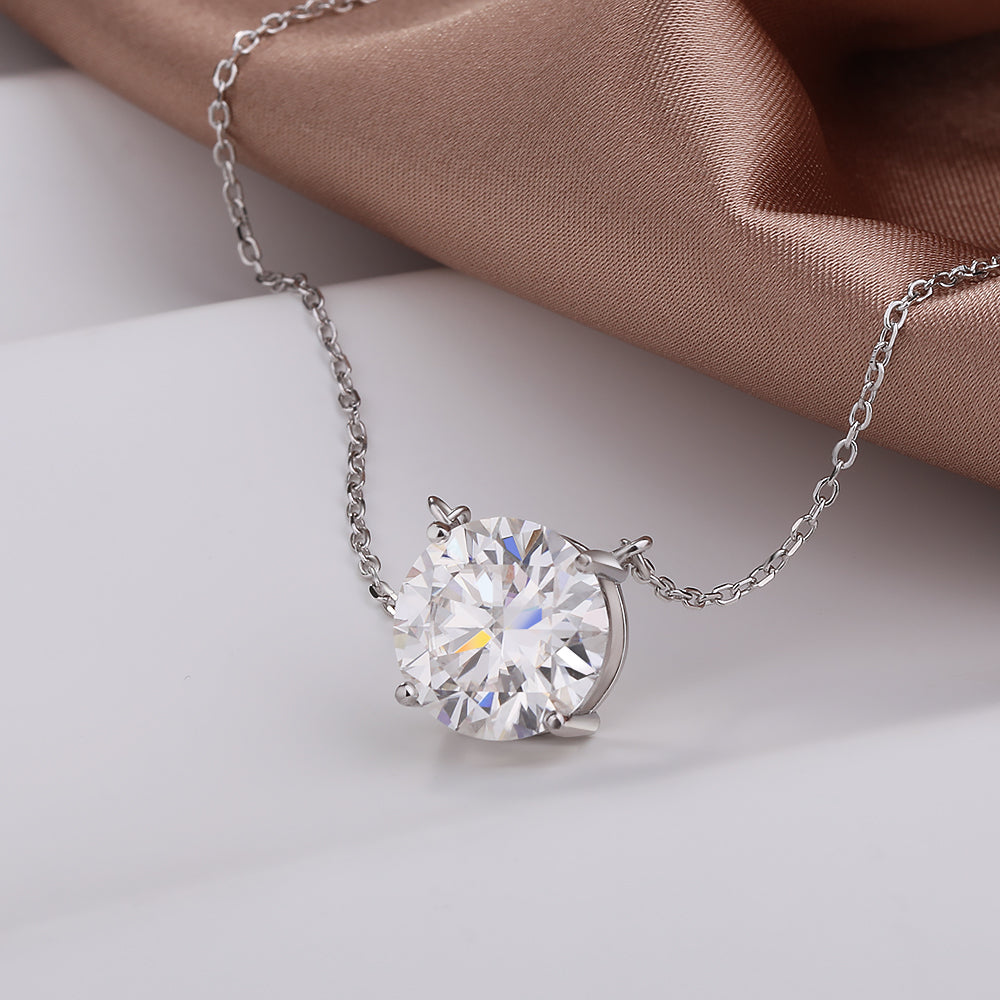 Round Moissanite Pendant Necklace – S925 Sterling Silver 4-Prong Solitaire Diamond-Look Chain for Women, Wedding Jewelry and Elegant GRA-Certified Gifts