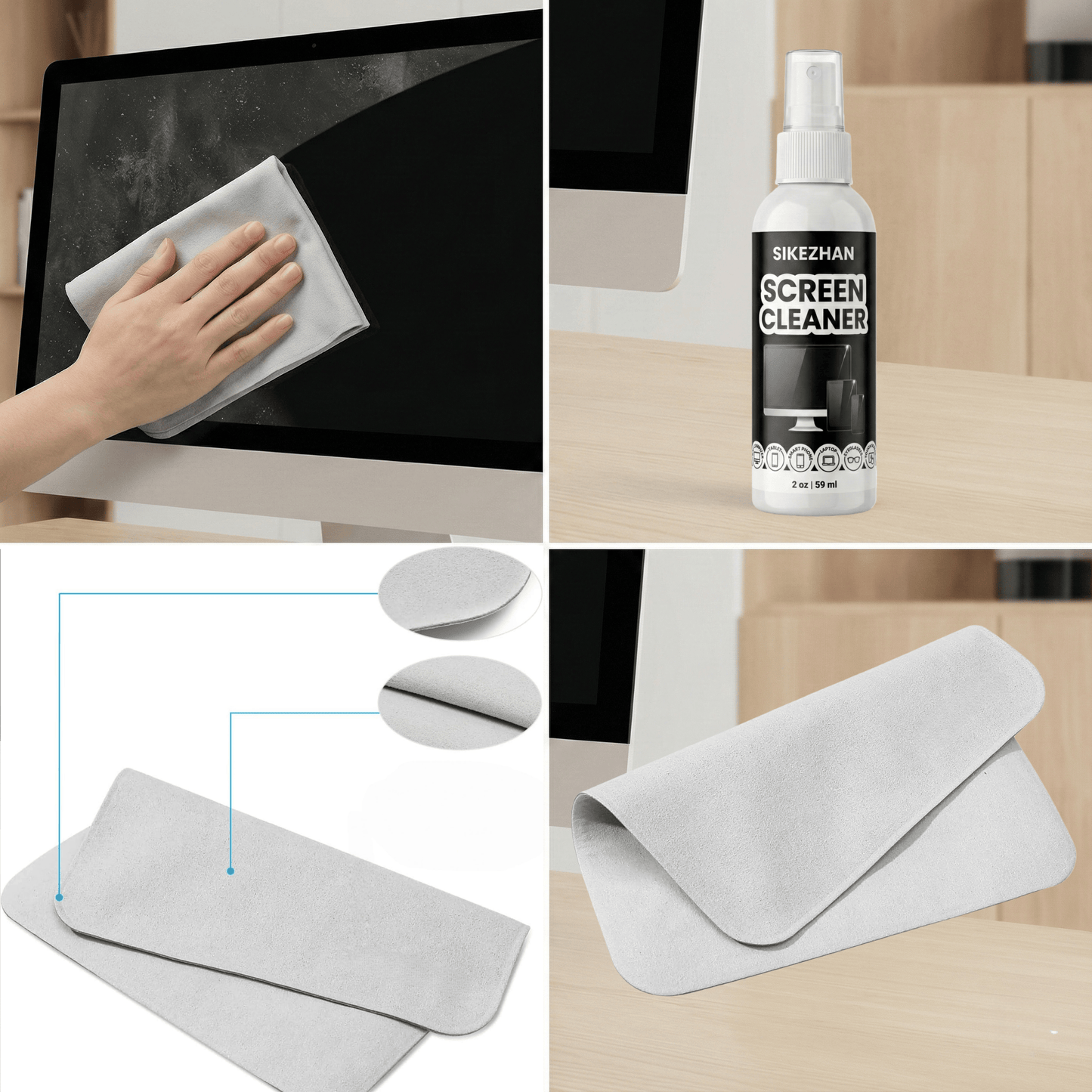 Screen Cleaner Kit – Streak-Free Spray and Polishing Cloth for MacBook, iPad, iPhone, Laptop, Monitor and TV Display Care
