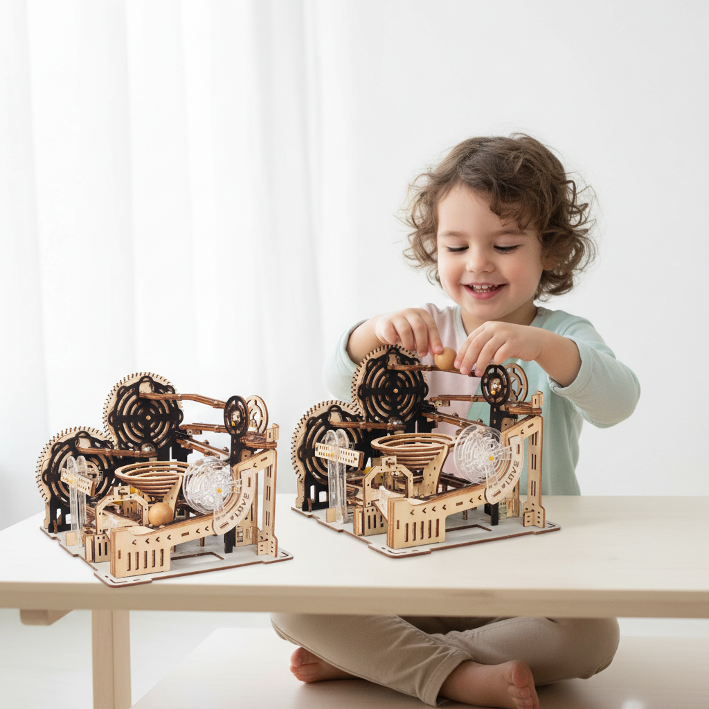 Electric 3D Wooden Marble Run Puzzle - DIY Mechanical Model Kit Brain Teaser for Adults, Kids and Creative Gift Giving