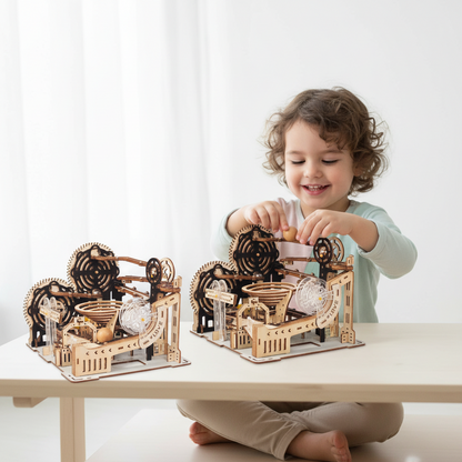 Electric 3D Wooden Marble Run Puzzle - DIY Mechanical Model Kit Brain Teaser for Adults, Kids and Creative Gift Giving