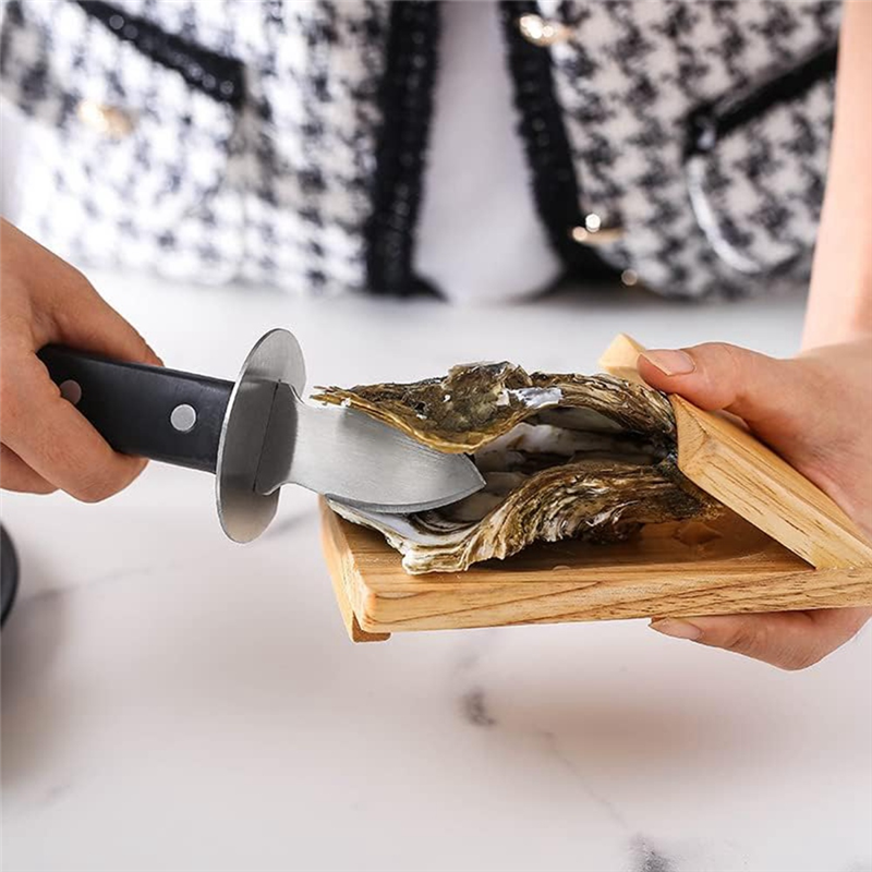 Oyster Shucker Handguard Tool - Wooden Seafood Shucking Holder for Safe Oyster Opening, Kitchen Preparation and Shellfish Handling