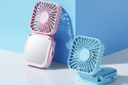 Handheld Portable Fan with Mirror – Compact Rechargeable Personal Cooling Device for Makeup, Travel, Summer Outdoor Use and Everyday Convenience