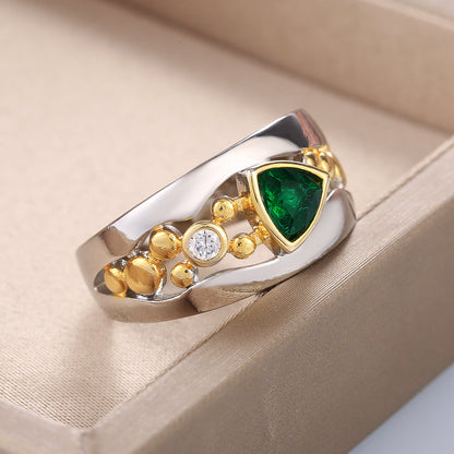 Green Stone Statement Ring - Elegant Triangular Gem Fashion Jewelry for Women, Anniversary Gift and Birthday Ring Accessory