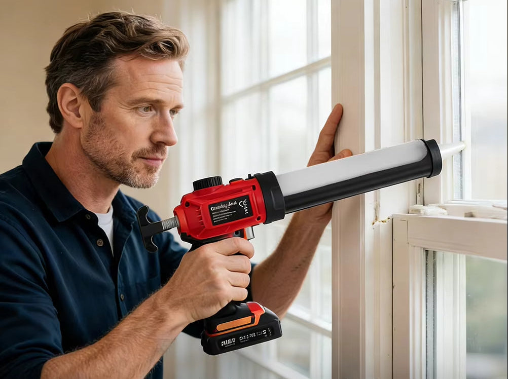 Electric Caulking Gun – 20V 3A Cordless Sealant Applicator with LED Light, Adjustable Push Rod and Aluminum Release Button for DIY Projects