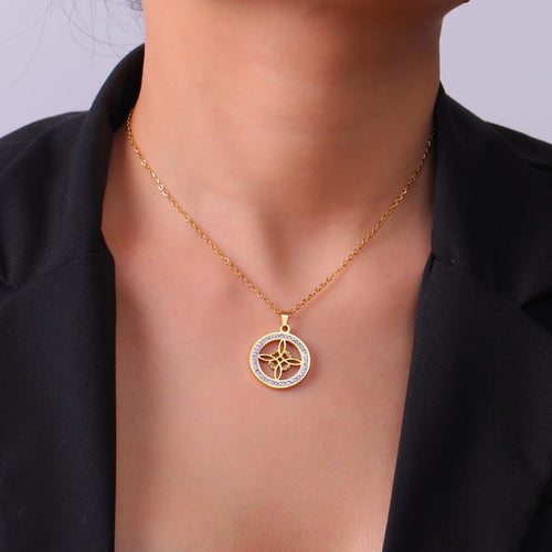 Stainless Steel Witch Knot Necklace - Wicca Pendant Jewelry Skyrim with Zircon Charm for Gothic Fashion