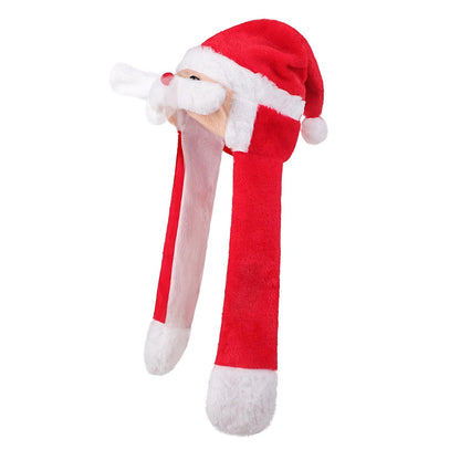 Moving Ear Christmas Hat – Cartoon Santa Reindeer Party Hat with Jumping Ears for Holiday Events and Festive Photos