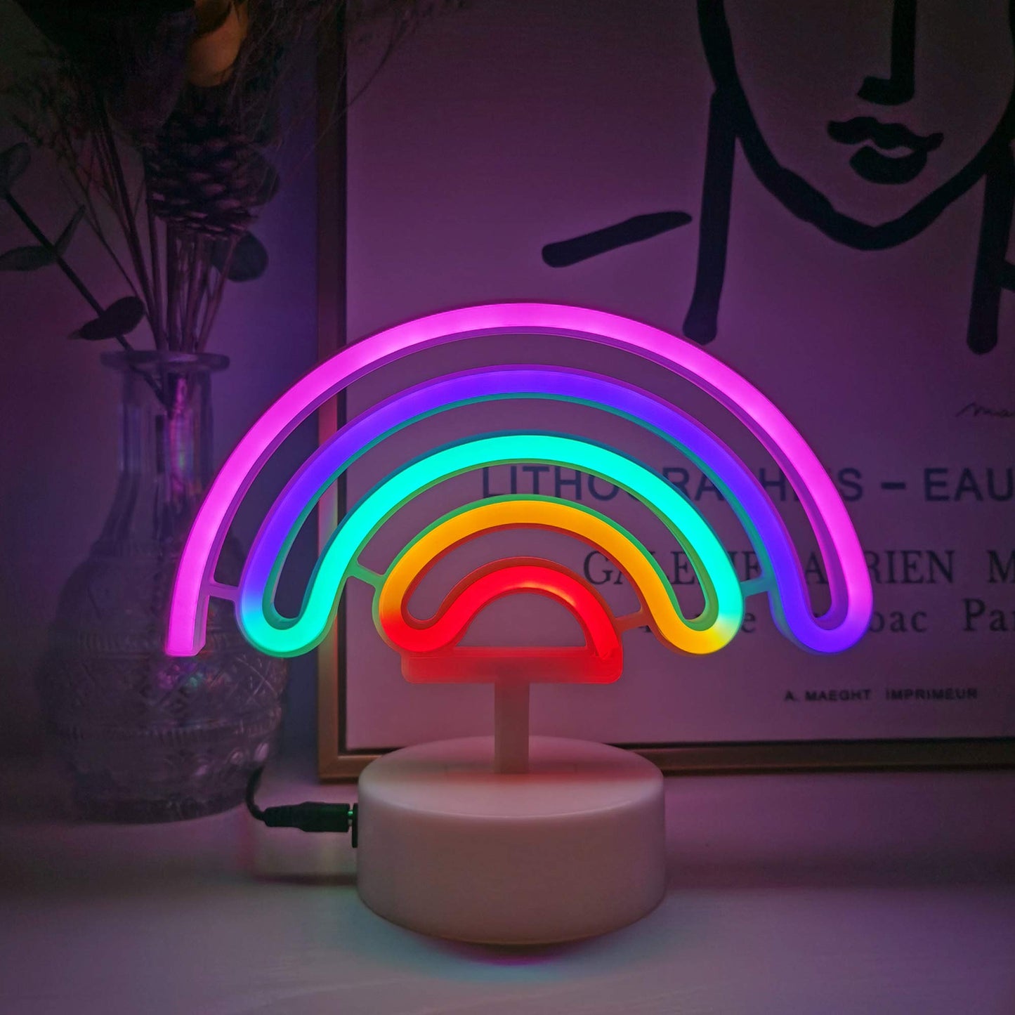 Desktop Neon Light Sign-USB Battery Powered Decorative LED Lamp for Weddings Parties and Romantic Room Decor