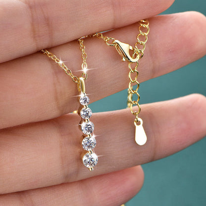 Five-Stone Moissanite Drop Necklace – Brilliant 14K Gold-Filled Long Pendant for Women, Wedding Jewelry, Romantic Gifts and Sophisticated Evening Styling