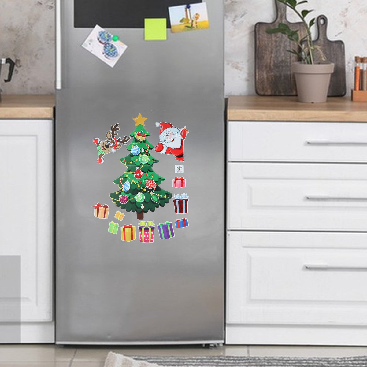 Magnetic Christmas Tree Fridge Decor – Santa Reindeer Magnet Set for Refrigerators and Metal Surfaces