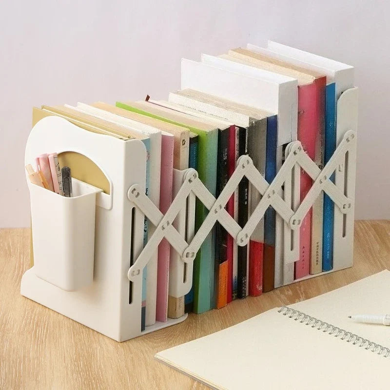 Adjustable Desktop Bookshelf – Telescopic Book Organizer with Bookends for Students, Home Office and Study Desk Storage