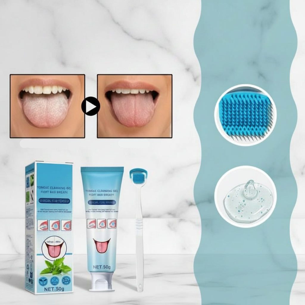 Tongue Scraper and Brush Kit - Oral Hygiene Cleaning Tool for Fresh Breath, Tongue Care and Daily Dental Health