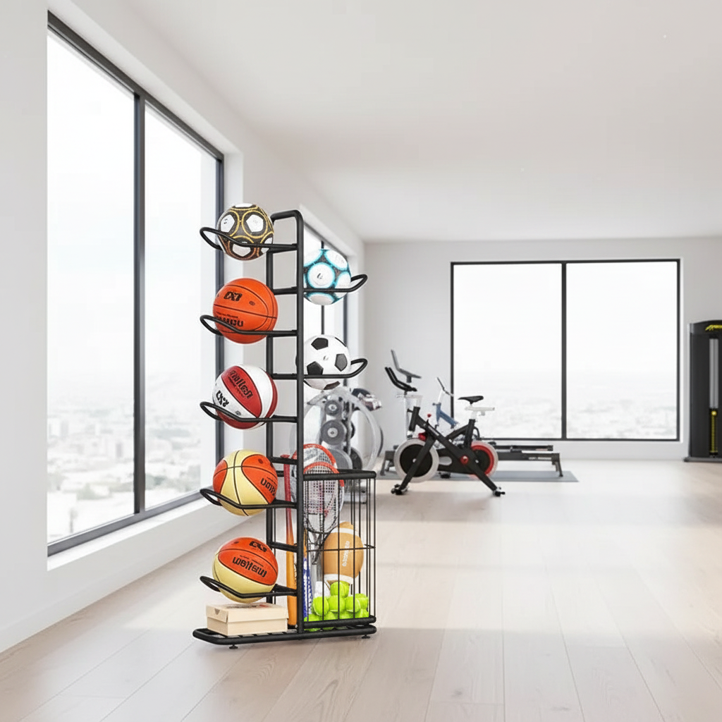 Kids Ball Storage Rack – Indoor Basketball, Football and Volleyball Organizer Stand for Playrooms, Kindergartens and Home Storage