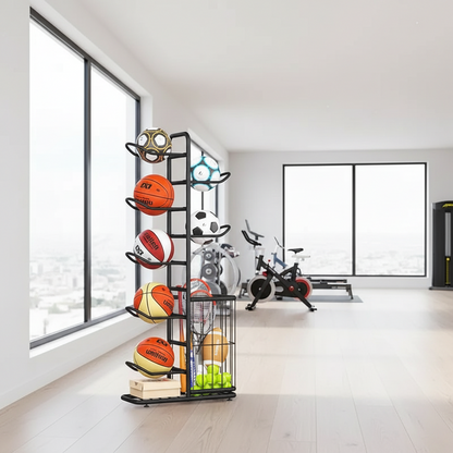 Kids Ball Storage Rack – Indoor Basketball, Football and Volleyball Organizer Stand for Playrooms, Kindergartens and Home Storage