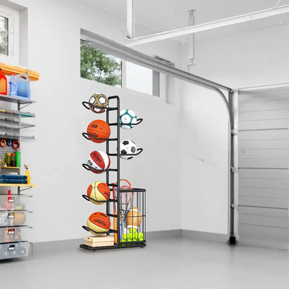 Kids Ball Storage Rack – Indoor Basketball, Football and Volleyball Organizer Stand for Playrooms, Kindergartens and Home Storage
