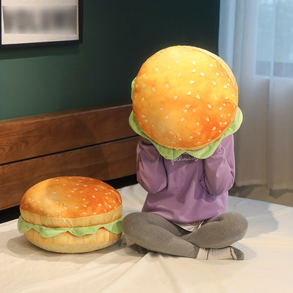 Realistic Burger Pillow – Funny Cheeseburger Plush Cushion and Office Chair Pad for Kids, Prank Gifts, Bedroom Decor and Cozy Novelty Seating