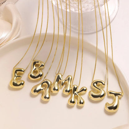 Gold Tone Initial Necklace – Stainless Steel Bubble Letter Pendant Jewelry for Women and Girls, Personalized Trendy Collar Gift