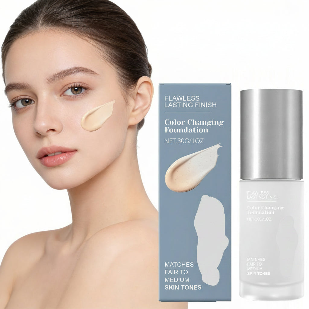 Color-Changing Foundation – Full-Coverage Lightweight Face Makeup that Brightens, Conceals Pores and Fine Lines for a Smooth Natural-Looking Everyday Finish
